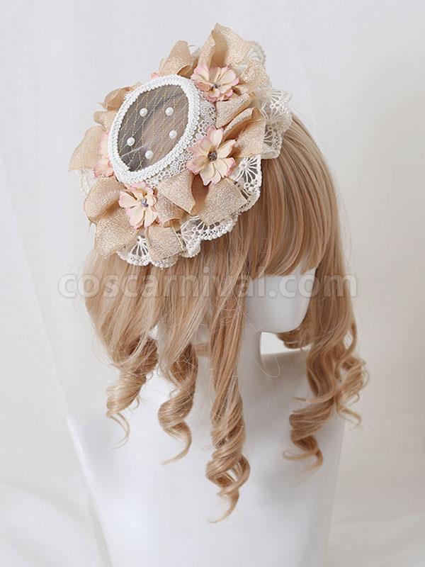 Pastoral?Style Lolita Hat Pearls?Flowers Lace Polyester Ivory Lolita Hats coscarnival