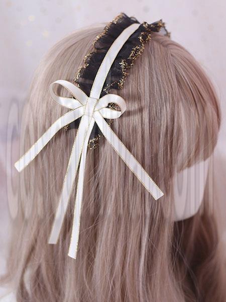 Classic Lolita Headdress Ruffle Lace Bow Black Lolita Hair Accessory coscarnival
