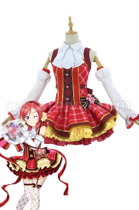 Love Live Bouquet Awaken Nishikino Maki Red Dress Cosplay Costume, front view