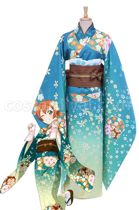 Love Live! Rin Hoshizora Blue Kimono Cosplay Costume coscarnival
