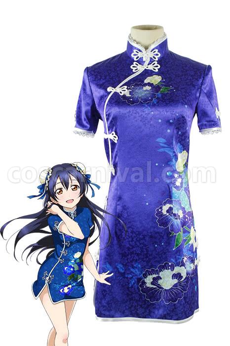 Love Live! Umi Sonoda Blue Printing Qipao Cosplay Costume coscarnival