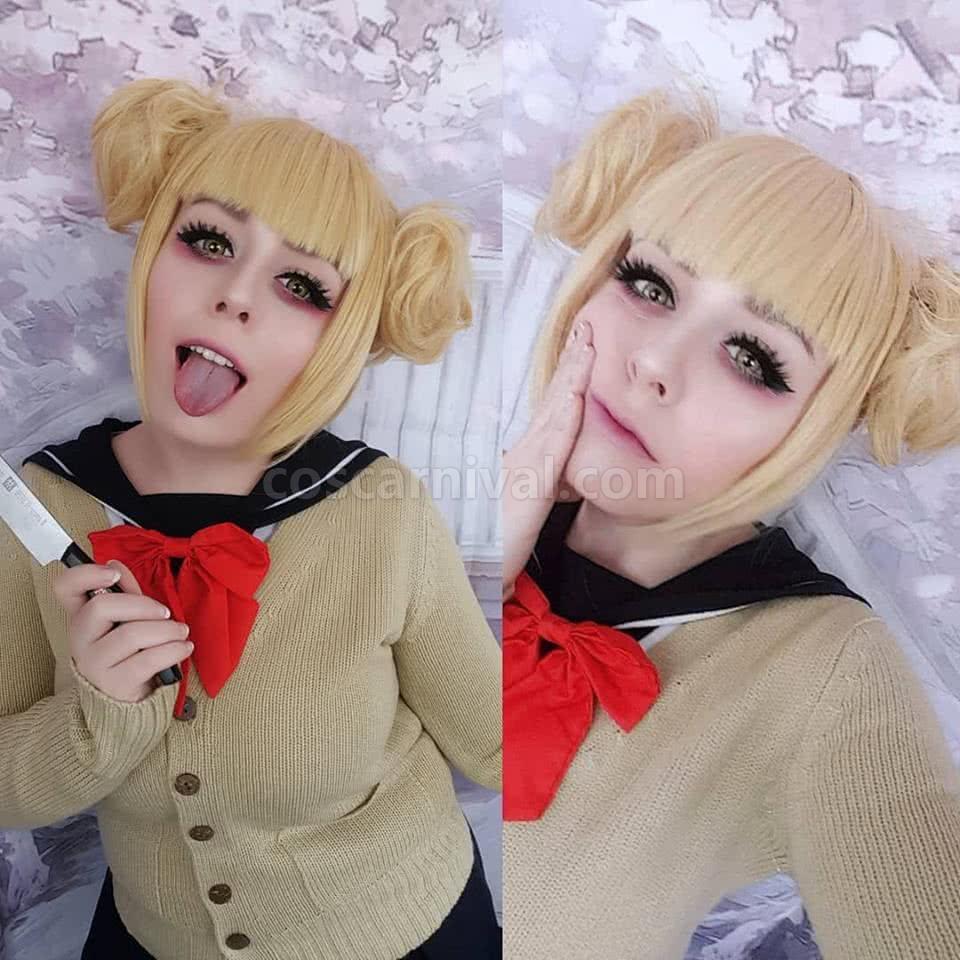 My Hero Academia Himiko Toga 짧은 금발 머리 JF271 코스프레 의상 coscarnival