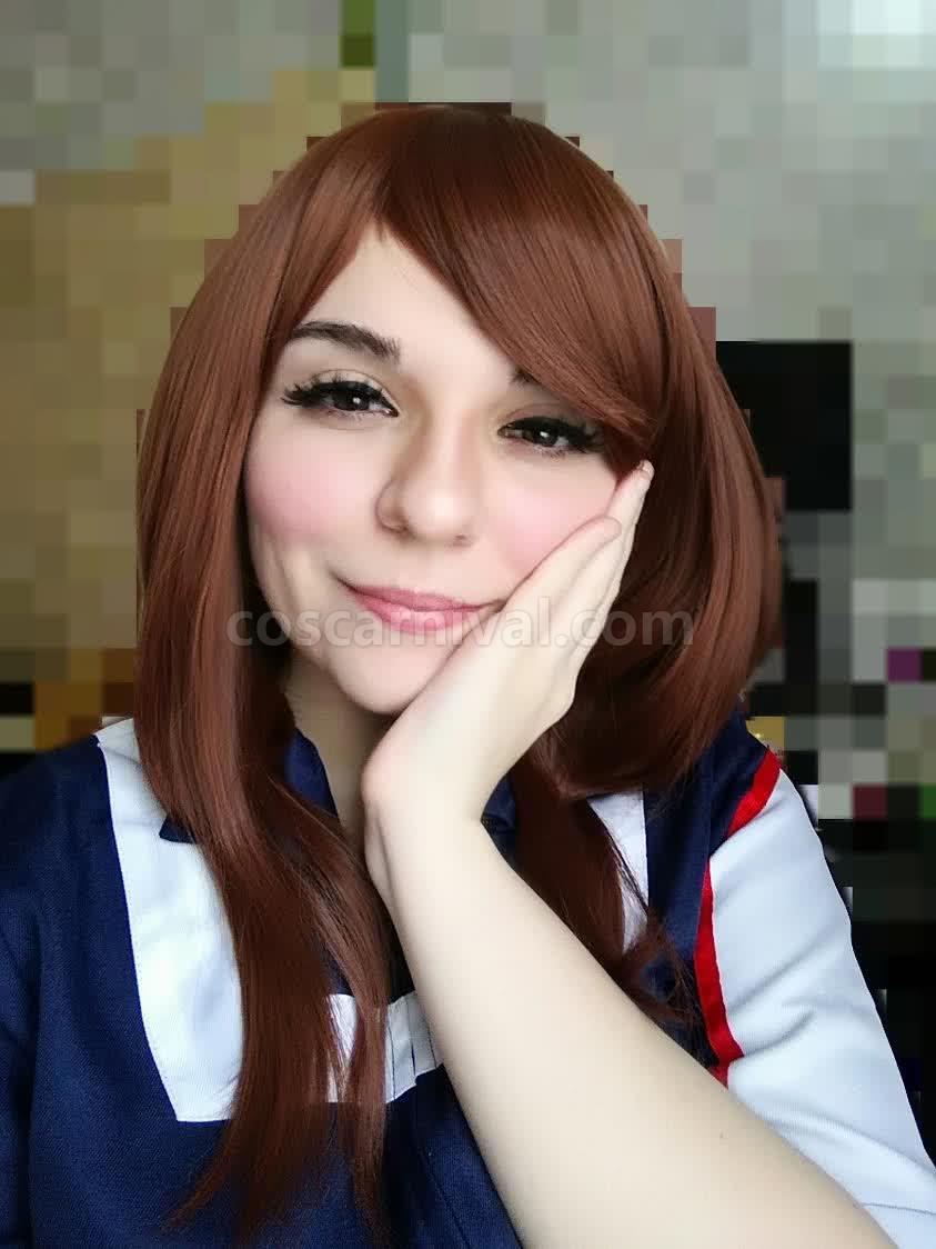 my hero academia ochako uraraka synthetic brown short wigs anime cosplay costume