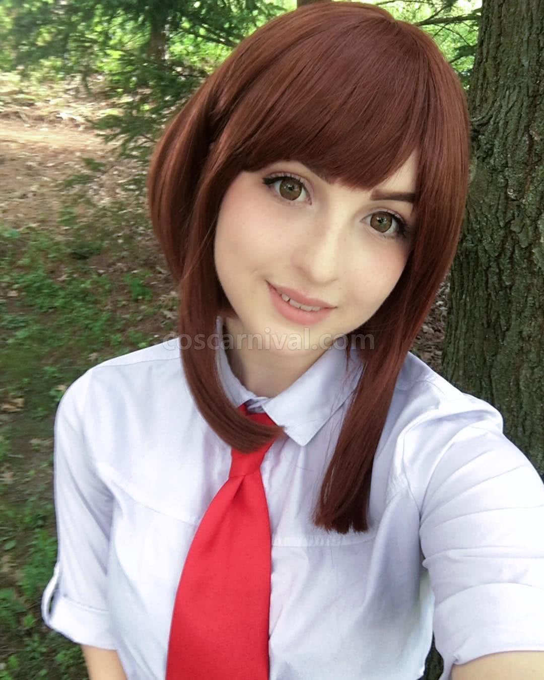 my hero academia ochako uraraka synthetic brown short wigs anime cosplay costume