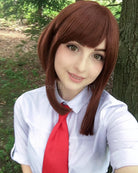 my hero academia ochako uraraka synthetic brown short wigs anime cosplay costume