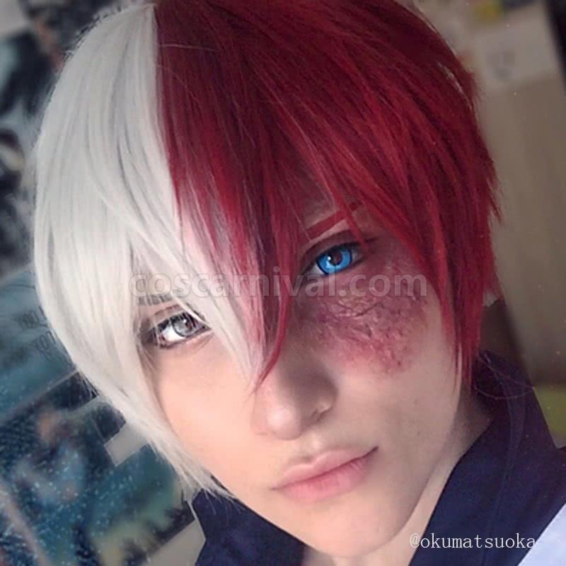 my hero academia shoto todoroki wigs white mix red wigs anime costume