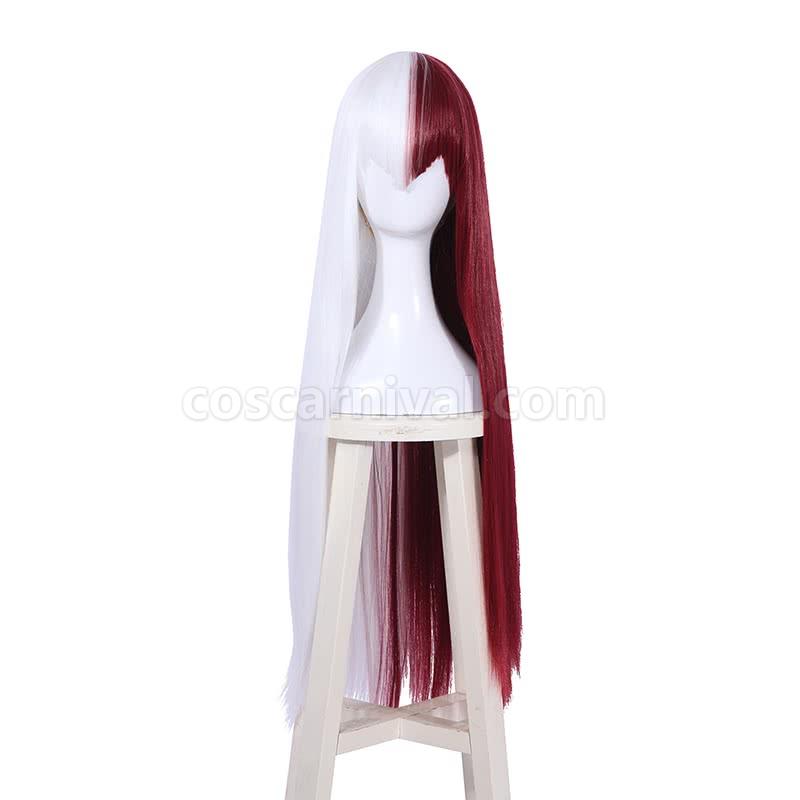 my hero academia shoto todoroki woman red and white mixed long wigs custom costume