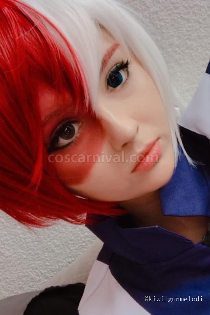my hero academia shoto todoroki woman red and white mixed long wigs custom costume