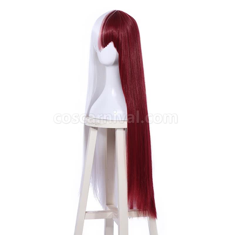 my hero academia shoto todoroki woman red and white mixed long wigs custom costume