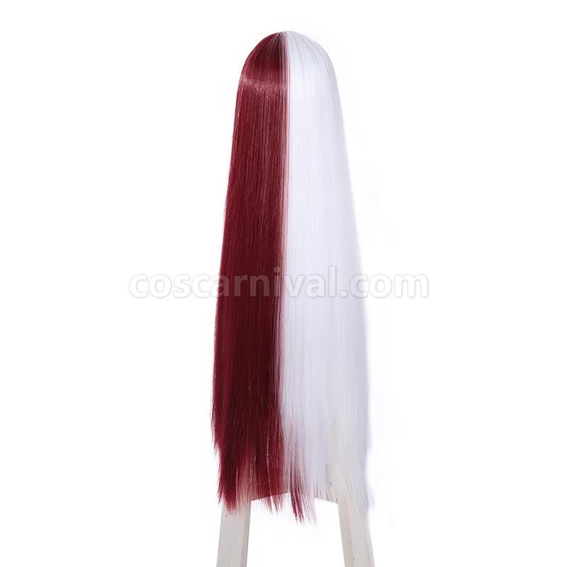 my hero academia shoto todoroki woman red and white mixed long wigs custom costume