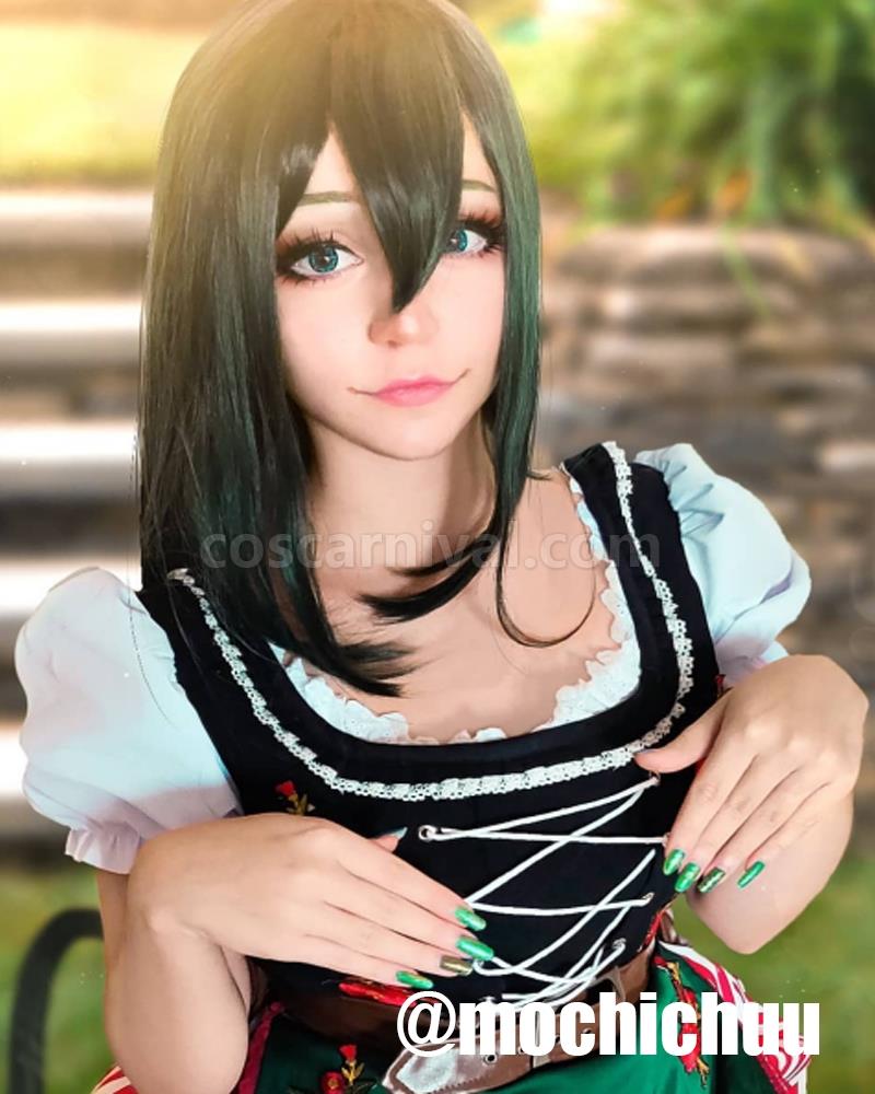 僕のヒーローアカデミア Asui Tsuyu Beautiful Long Dress Cosplay Costume coscarnival
