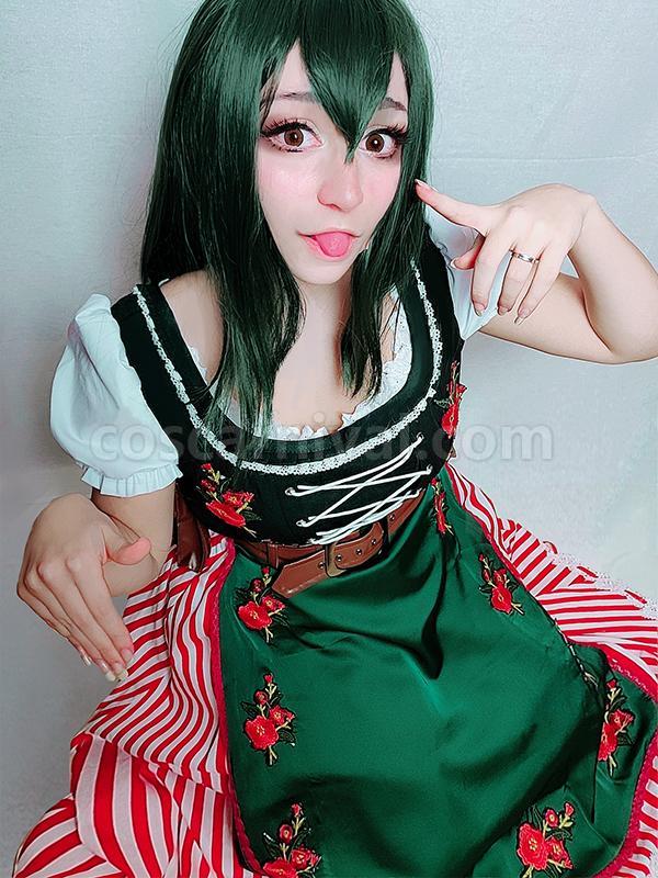 my hero academia tsuyu asui wigs dark green long hair wigs custom cosplays
