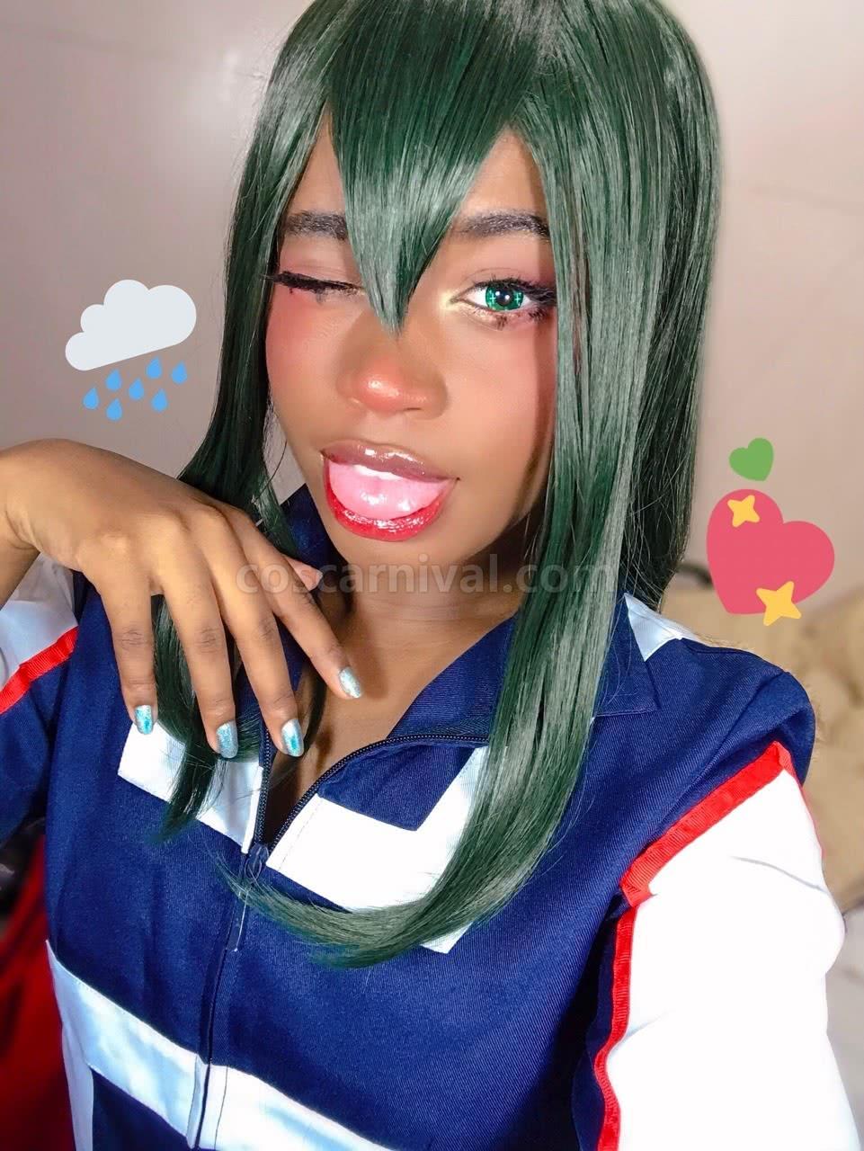 my hero academia tsuyu asui wigs dark green long hair wigs custom cosplays