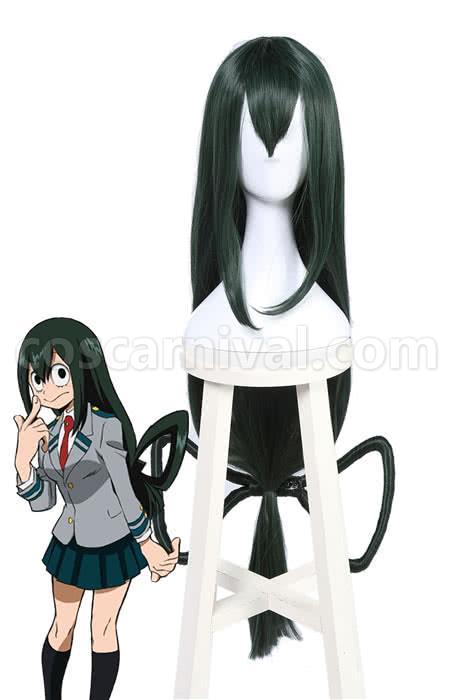 my hero academia tsuyu asui wigs dark green long hair wigs custom cosplays