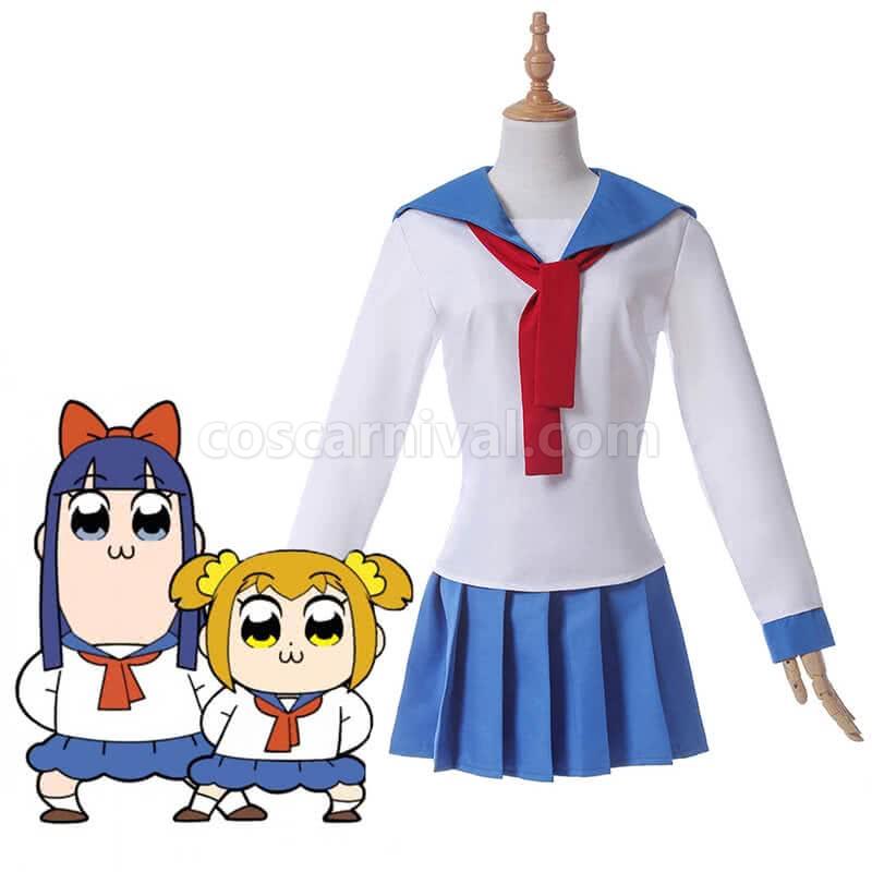 Poputepipikku Pop Team Epic Popuko and Pipimi Blue Uniform Skirt Cosplay Costume coscarnival