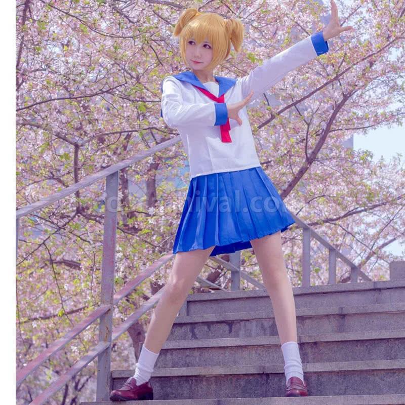 Poputepipikku Pop Team Epic Popuko and Pipimi Blue Uniform Skirt Cosplay Costume coscarnival