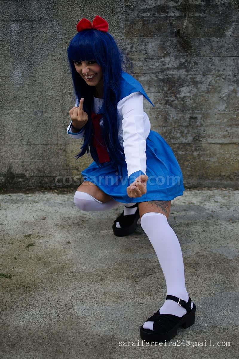 Poputepipikku Pop Team Epic Popuko and Pipimi Blue Uniform Skirt Cosplay Costume coscarnival