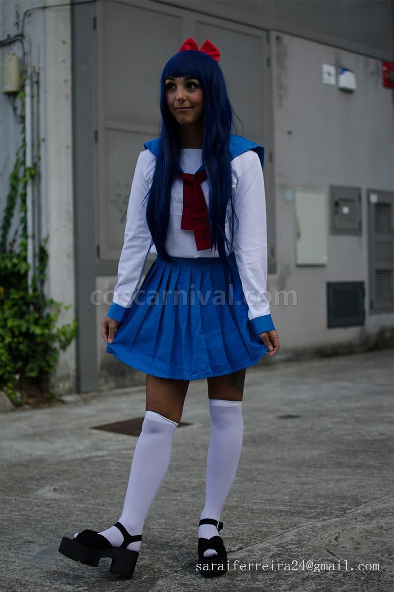 Poputepipikku Pop Team Epic Popuko and Pipimi Blue Uniform Skirt Cosplay Costume coscarnival