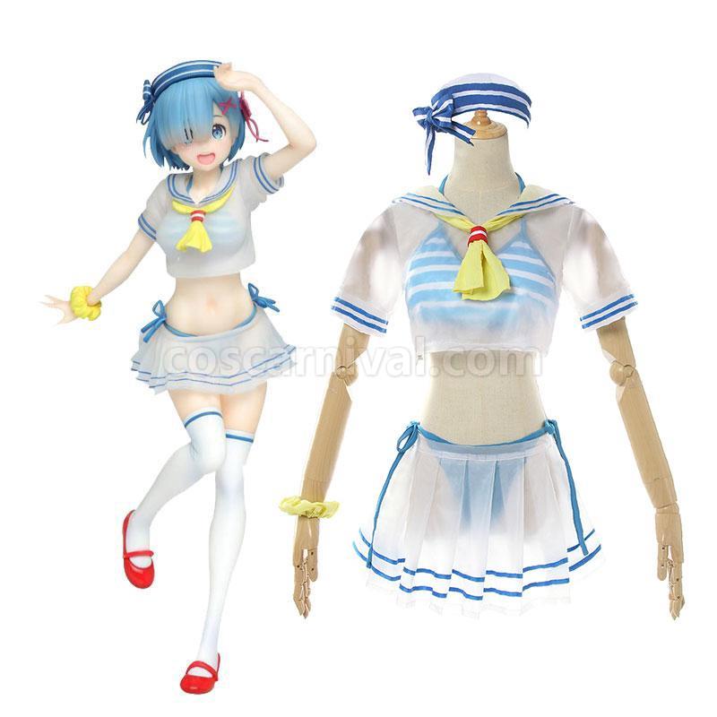 ReZero-Starting life in a different world from zero Rem Sailor SwimSuit Cosplay Costume coscarnival