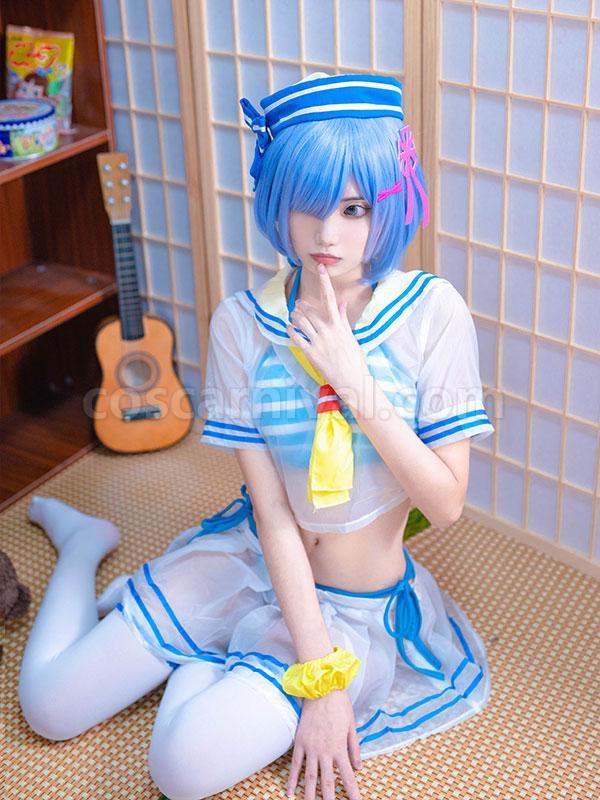 ReZero-제로 Rem Sailor SwimSuit Cosplay Costume coscarnival과 다른 세계에서의 삶 시작