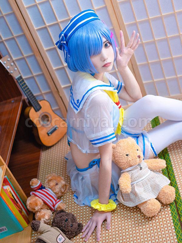 ReZero-Starting life in a different world from zero Rem Sailor SwimSuit Cosplay Costume coscarnival