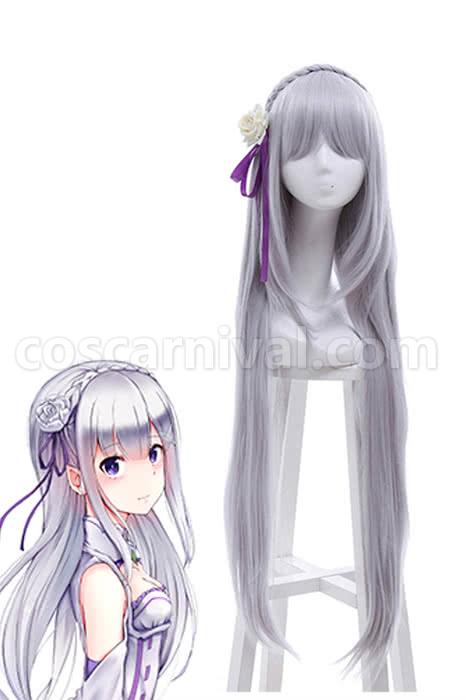 rezero starting life in another world emilia synthetic long grey wigs custom cosplays