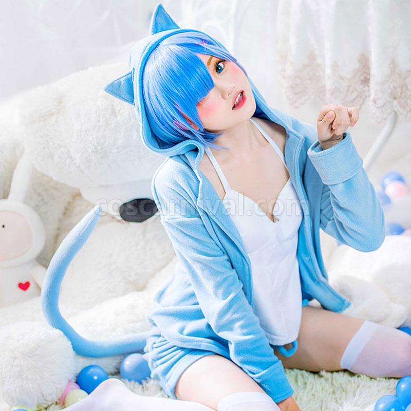 Re:ZERO -Starting Life in Another World Rem Ram Cat Pajamas 2 Colors Daily Cosplay Costume coscarnival