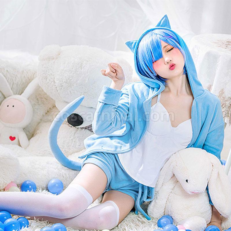 Re:ZERO -Starting Life in Another World Rem Ram Cat Pajamas 2 Colors Daily Cosplay Costume coscarnival