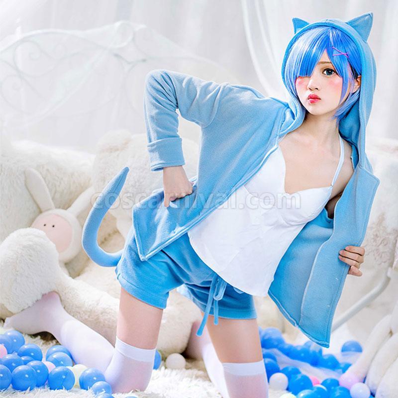 Re:ZERO -Starting Life in Another World Rem Ram Cat Pajamas 2 Colors Daily Cosplay Costume coscarnival
