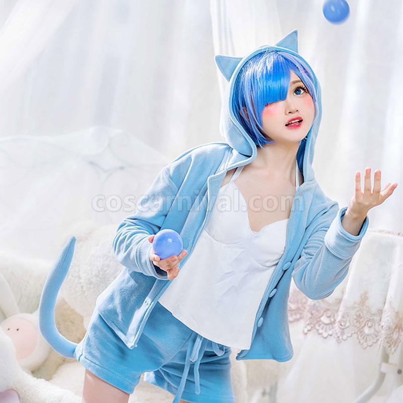 Re:ZERO -Starting Life in Another World Rem Ram Cat Pajamas 2 Colors Daily Cosplay Costume coscarnival