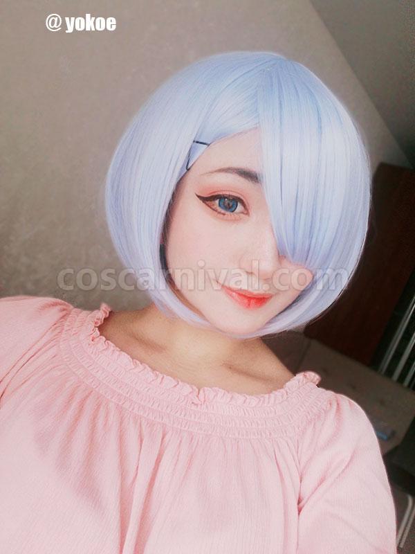 rezero starting life in another world rem wigs synthetic wigs short light blue bob hair wigs custom cosplays