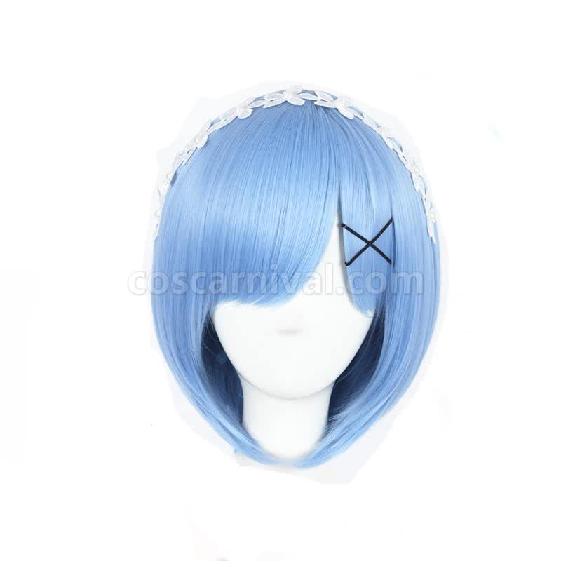 rezero starting life in another world rem wigs synthetic wigs short light blue bob hair wigs custom cosplays