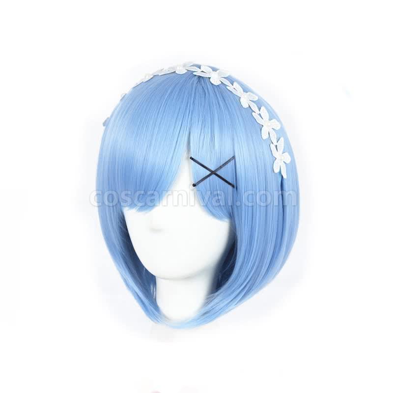 rezero starting life in another world rem wigs synthetic wigs short light blue bob hair wigs custom cosplays