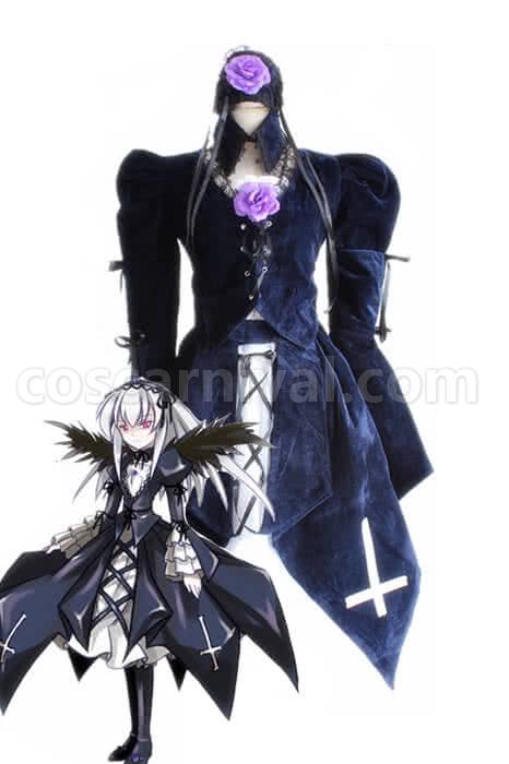 Rozen Maiden Suigintou Lolita Dark Blue Dress Cosplay Costume coscarnival