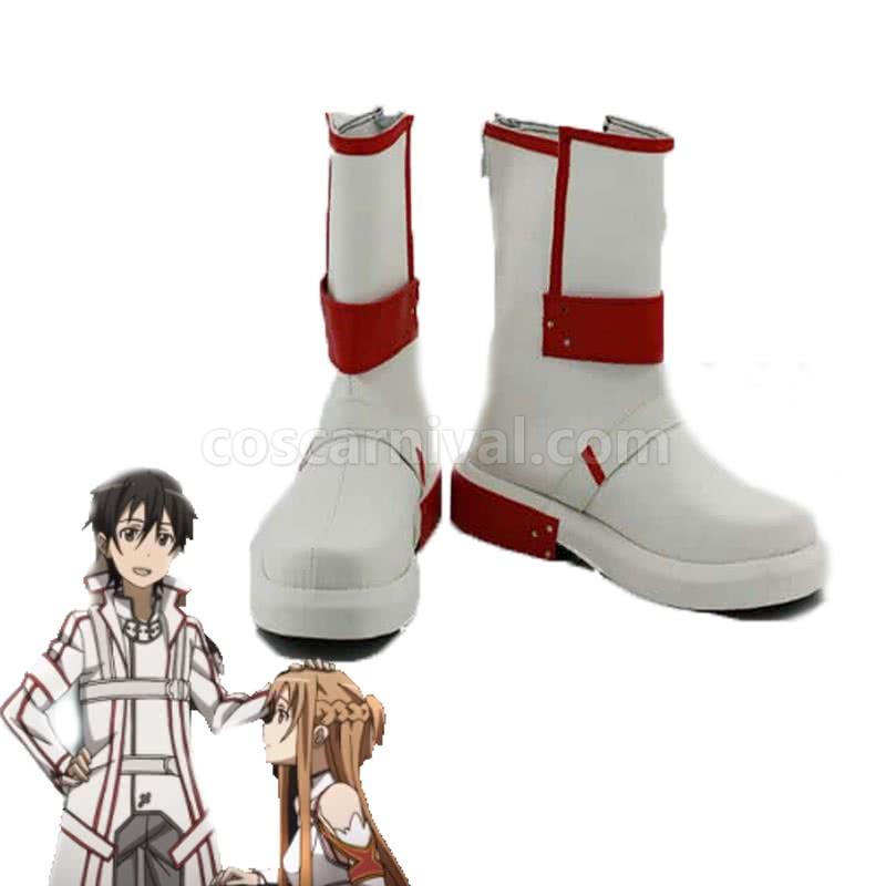 Sword Art Online Kirito Shoes White and Red Cosplay Shoes coscarnival