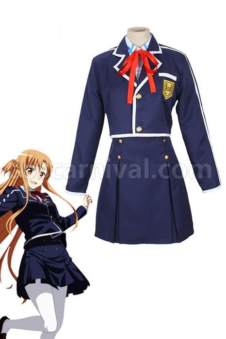 Sword Art Online Yuuki Asuna Student Blue Uniform Cosplay Costume coscarnival