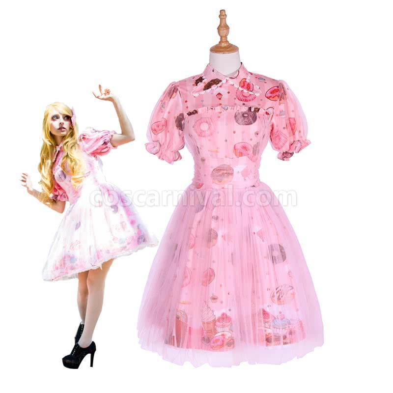 Women Girls Lolita Gorgeously Pink Puffy Skirt Dresses Cosplay Costume coscarnival