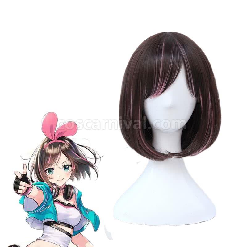 Youtuber Kizuna AI Short Straight Brown Mixed Pink Cosplay Costume coscarnival