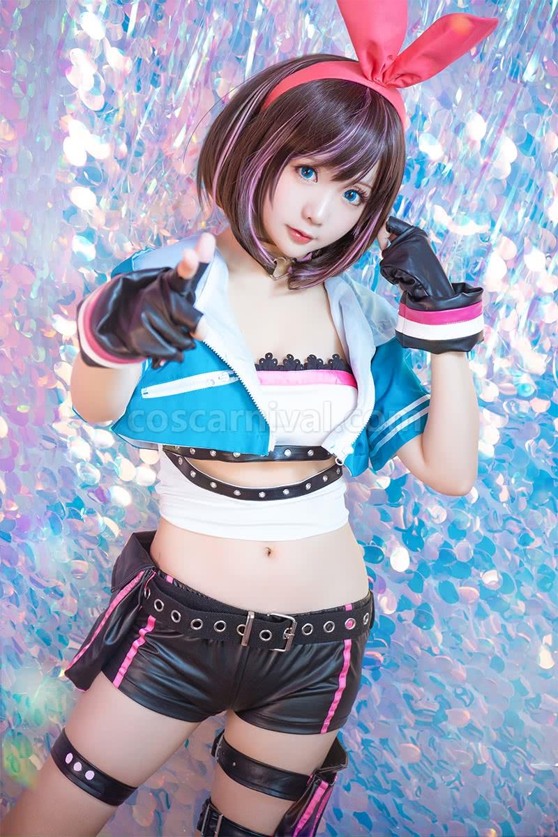 Youtuber kizuna ai 짧은 스트레이트 브라운 혼합 핑크 코스프레 의상 coscarnival