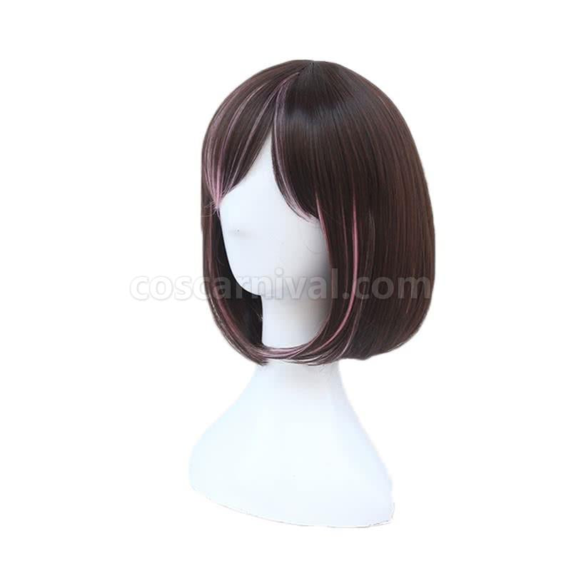Youtuber kizuna ai 짧은 스트레이트 브라운 혼합 핑크 코스프레 의상 coscarnival