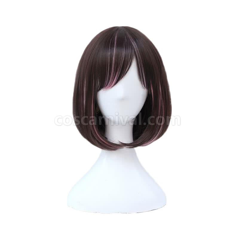 Youtuber kizuna ai 짧은 스트레이트 브라운 혼합 핑크 코스프레 의상 coscarnival