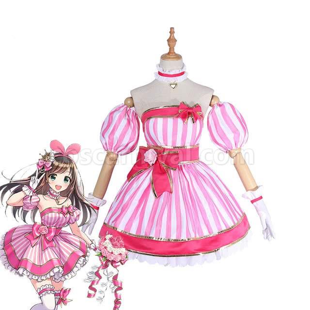 Youtuber Kizuna AI Woman Pink Dress Cosplay Costume coscarnival